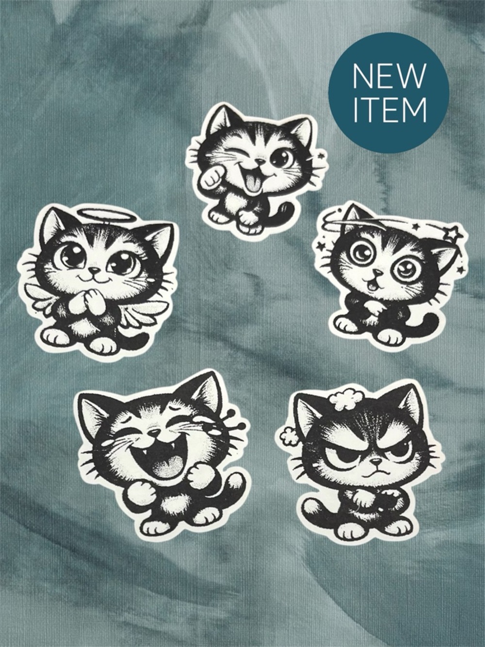 Handmade Cartoon Cat Sticker 5 Unique Designs